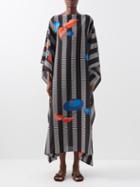 Louisa Parris - The Long Geometric-print Silk Maxi Dress - Womens - Blue Stripe