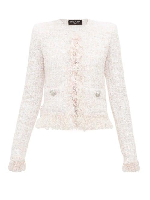 Matchesfashion.com Balmain - Frayed Boucl Tweed Jacket - Womens - Pink White