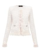 Matchesfashion.com Balmain - Frayed Boucl Tweed Jacket - Womens - Pink White