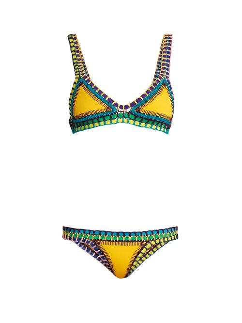 Matchesfashion.com Kiini - Ro Crochet Trimmed Triangle Bikini - Womens - Yellow Multi