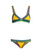 Matchesfashion.com Kiini - Ro Crochet Trimmed Triangle Bikini - Womens - Yellow Multi