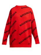 Matchesfashion.com Balenciaga - Intarsia Logo Wool Blend Sweater - Womens - Red