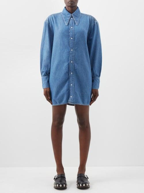 Ganni - Cutout-back Organic Cotton-blend Denim Shirt Dress - Womens - Light Denim