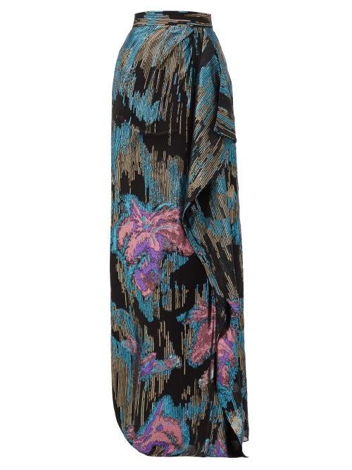 Matchesfashion.com Peter Pilotto - Metallic Fil-coup Silk-blend Maxi Skirt - Womens - Multi