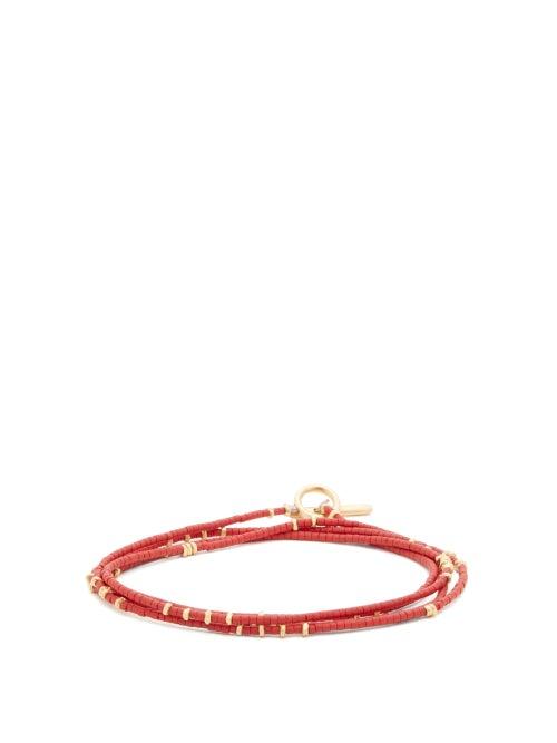 Matchesfashion.com M Cohen - Beaded 18kt Gold Bracelet - Mens - Burgundy