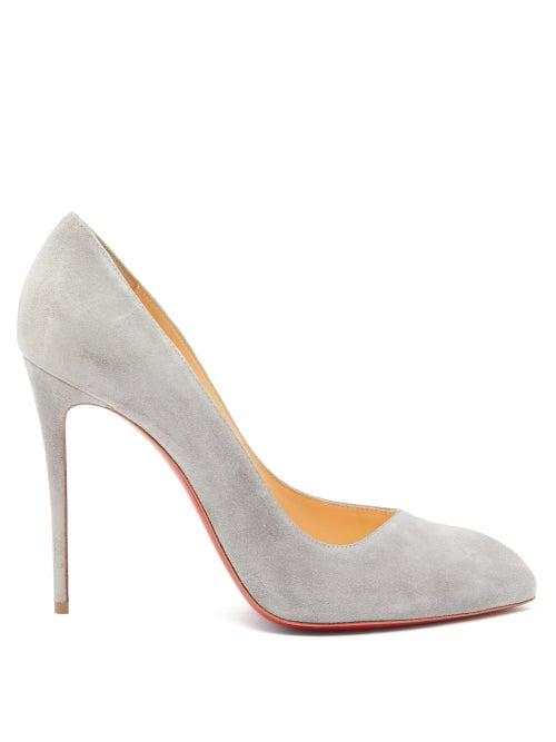 Matchesfashion.com Christian Louboutin - Corneille 100 Asymmetric Suede Pumps - Womens - Light Grey