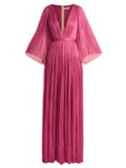 Matchesfashion.com Maria Lucia Hohan - Lur Deep V Neck Silk Tulle Gown - Womens - Pink