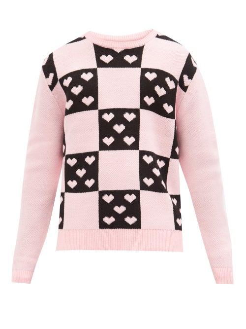 Matchesfashion.com Noon Goons - Lovers Checked Heart-jacquard Sweater - Mens - Black Pink