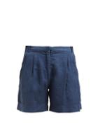 Matchesfashion.com Asceno - Pleated Linen Poplin Shorts - Womens - Navy