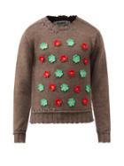 Phipps - Floral-appliqu Organic Wool-alpaca Sweater - Mens - Brown