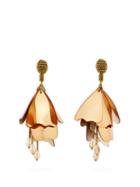 Matchesfashion.com Oscar De La Renta - Impatiens Floral Drop Clip On Earrings - Womens - Gold
