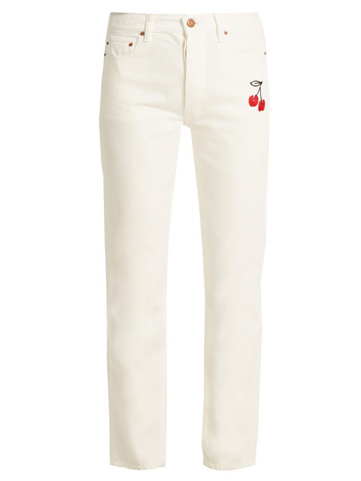 Bliss And Mischief Cherry-embroidered High-rise Straight-leg Jeans