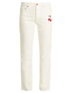 Bliss And Mischief Cherry-embroidered High-rise Straight-leg Jeans