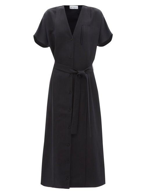 Raey - Dolman-sleeve Fold Detail Linen-blend Shirt Dress - Womens - Navy
