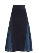 Alexander Mcqueen - High-rise Panelled Flared Denim Midi Skirt - Womens - Denim