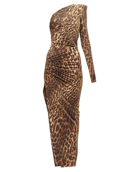 Matchesfashion.com Alexandre Vauthier - Leopard-print One-shoulder Ruched Maxi Dress - Womens - Leopard Print