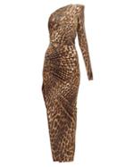 Matchesfashion.com Alexandre Vauthier - Leopard-print One-shoulder Ruched Maxi Dress - Womens - Leopard Print