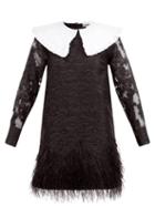 Matchesfashion.com Ganni - Feather-trimmed Baroque-brocade Mini Dress - Womens - Black