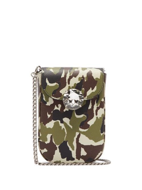 Matchesfashion.com Miu Miu - Camouflage Print Mini Leather Cross Body Bag - Womens - Green Multi