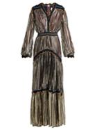 Peter Pilotto Metallic Tiered Silk-blend Chiffon Gown