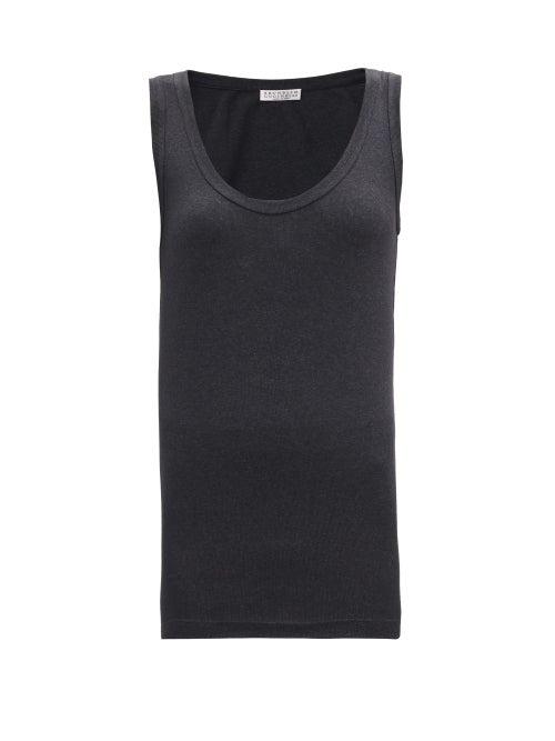 Matchesfashion.com Brunello Cucinelli - Scoop-neck Cotton-blend Jersey Tank Top - Womens - Dark Grey