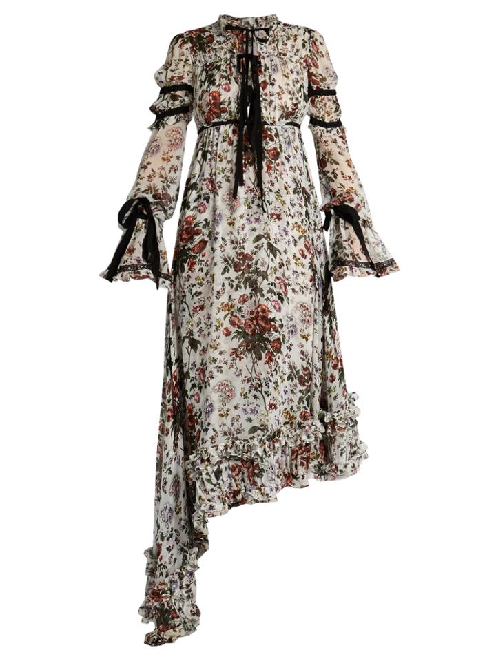 Erdem Ines Asymmetric-hem Voile Dress