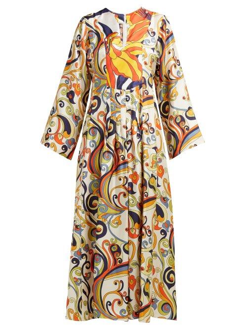 Matchesfashion.com La Prestic Ouiston - Brooklyn Swirl Print Silk Midi Dress - Womens - Cream Multi