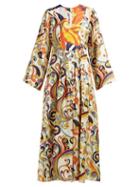 Matchesfashion.com La Prestic Ouiston - Brooklyn Swirl Print Silk Midi Dress - Womens - Cream Multi