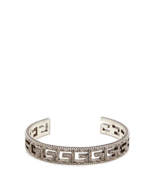 Matchesfashion.com Gucci - Square G Sterling Silver Cuff Bracelet - Mens - Silver