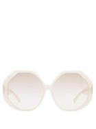 Matchesfashion.com Linda Farrow - Oversized Hexagon Frame Sunglasses - Womens - Light Pink