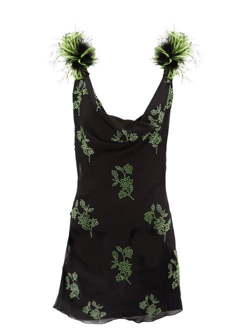 16arlington - Adwa Feather-trim Crystal-embellished Crepe Dress - Womens - Black Green