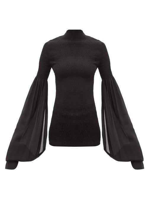 Ladies Rtw Petar Petrov - Aeryin Shirred Balloon-sleeve Silk-chiffon Top - Womens - Black