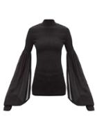 Ladies Rtw Petar Petrov - Aeryin Shirred Balloon-sleeve Silk-chiffon Top - Womens - Black