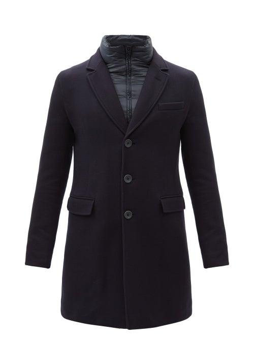 Herno - Diagonal Brushed Wool-blend Twill Coat - Mens - Dark Blue