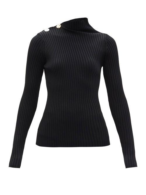 Ladies Rtw Proenza Schouler - Asymmetric-neck Buttoned Ribbed Top - Womens - Black