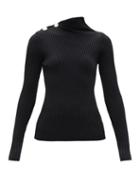 Ladies Rtw Proenza Schouler - Asymmetric-neck Buttoned Ribbed Top - Womens - Black