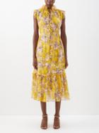 Zimmermann - High Tide Floral-print Silk-georgette Dress - Womens - Yellow Print