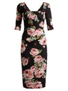 Dolce & Gabbana Rose-print Ruched-bust Charmeuse Dress