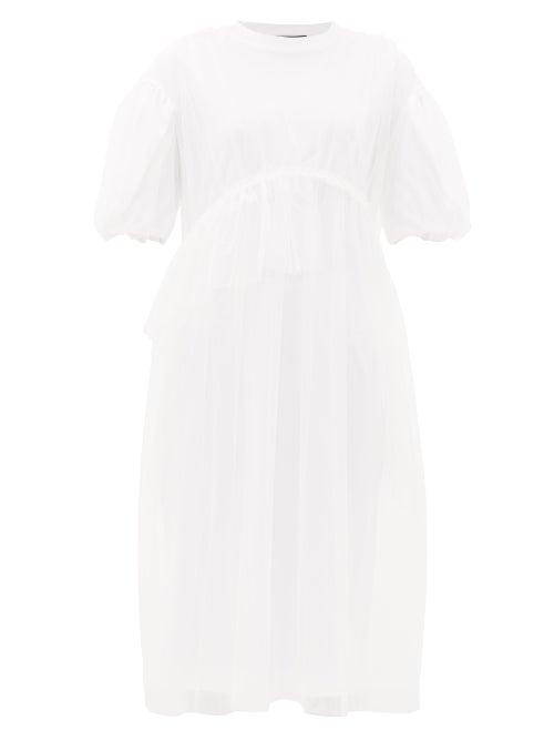 Matchesfashion.com Simone Rocha - Puff-sleeved Tulle And Cotton Dress - Womens - White