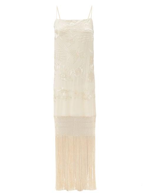 Matchesfashion.com Johanna Ortiz - Palm Gold Floral-embroidered Silk Dress - Womens - Cream