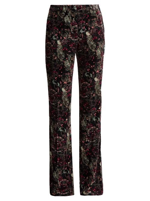 Roberto Cavalli Morris-print Velvet Trousers
