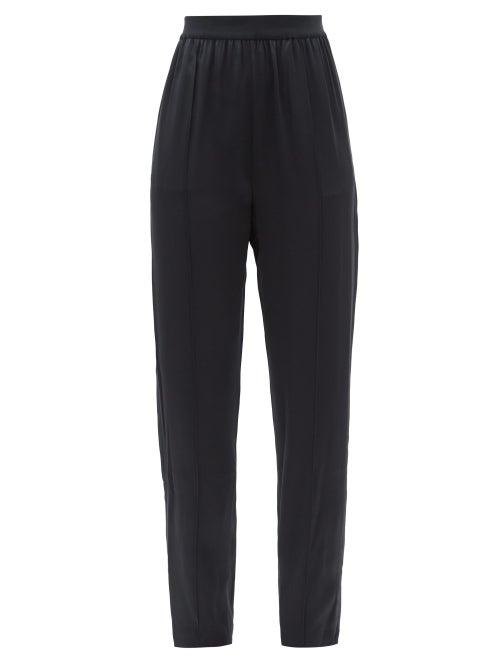 Matchesfashion.com Maison Margiela - Zipped-cuff Tuxedo-stripe Satin Tapered Trousers - Womens - Black
