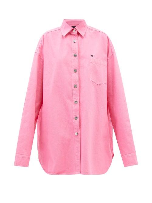 Raf Simons - Oversized Logo-embroidered Cotton Shirt - Womens - Pink