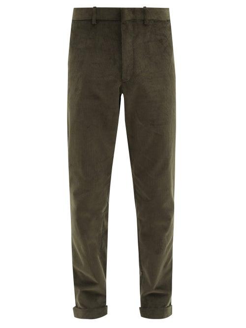 Matchesfashion.com Caruso - Slim-leg Cotton-blend Corduroy Trousers - Mens - Dark Green