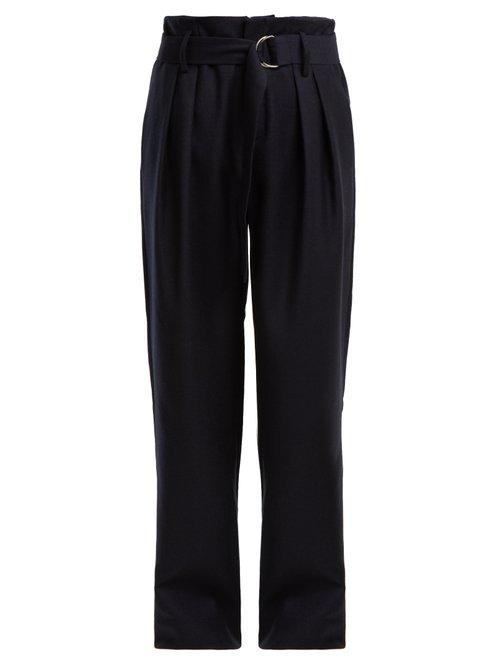 Matchesfashion.com Frame - High Rise Wide Leg Wool Trousers - Womens - Navy