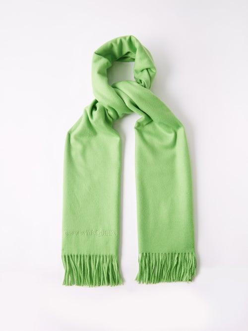 Alexander Mcqueen - Logo-embroidered Tasselled Cashmere Scarf - Womens - Green