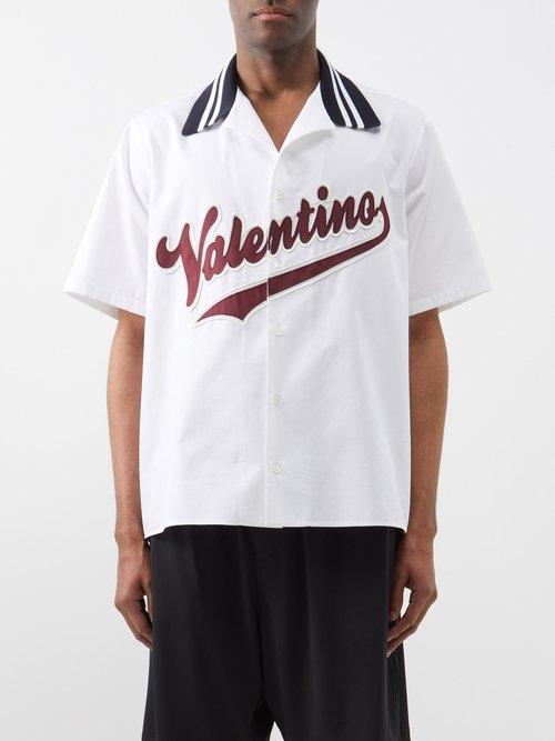 Valentino - Logo-appliqu Cotton Bowling Shirt - Mens - White