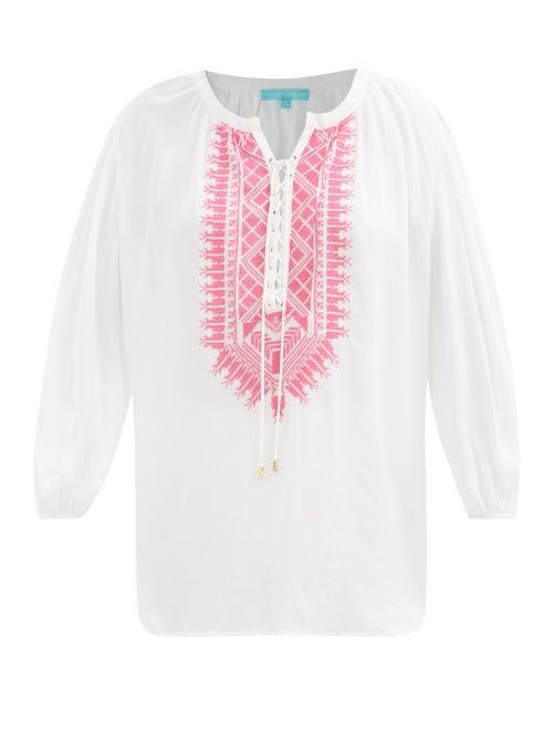 Melissa Odabash - Simona Lace-up Blouse - Womens - White Pink