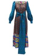 Matchesfashion.com Rianna + Nina - Callas Fish Print Silk Satin Midi Dress - Womens - Blue Multi