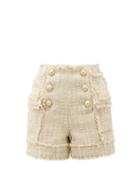 Matchesfashion.com Balmain - High-rise Cotton-blend Tweed Shorts - Womens - Beige